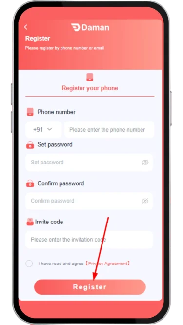 Click on register button