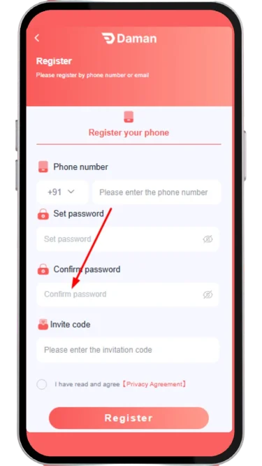 Confirm password to register