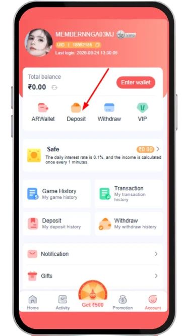 Open deposit page