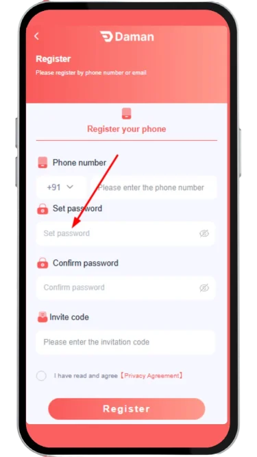  Set password to register
